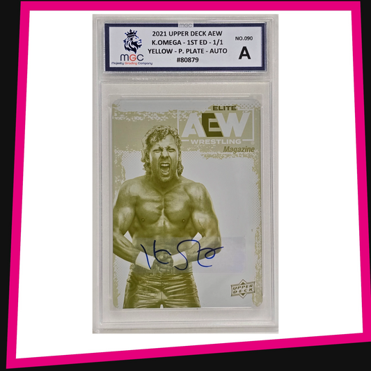 Kenny Omega - #90 1/1 Magazine Auto Yellow Printing Plate 2021 AEW Upper Deck Graded MGC